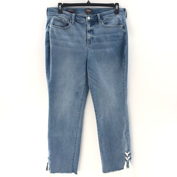 NYDJ‎ Sheri Slim Ankle Jean with Laced Side Slits Size 14 - Picture 1 of 10